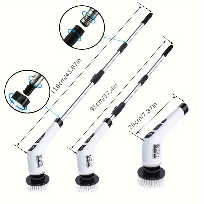 Treloxy™ Spin Scrub Pro | Cordless Electric Cleaning Brush, Wireless Electric Rotating Scrubber, 7 Brush Heads and Adjustable Extension Handle, Bathroom Cleaning Brush, Household Cleaning Tools