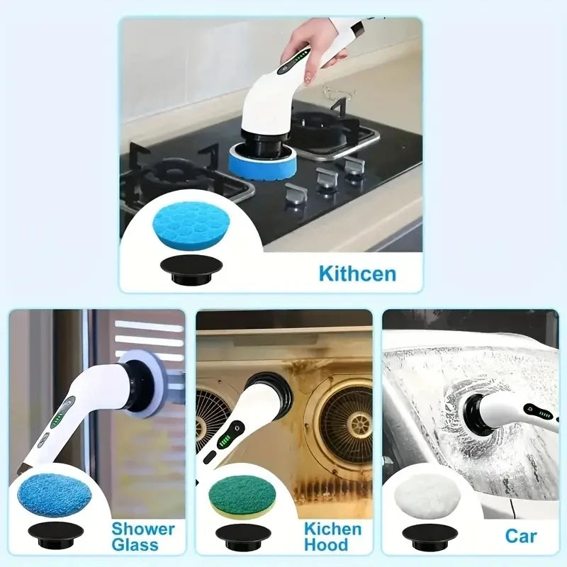 Treloxy™ Spin Scrub Pro | Cordless Electric Cleaning Brush, Wireless Electric Rotating Scrubber, 7 Brush Heads and Adjustable Extension Handle, Bathroom Cleaning Brush, Household Cleaning Tools
