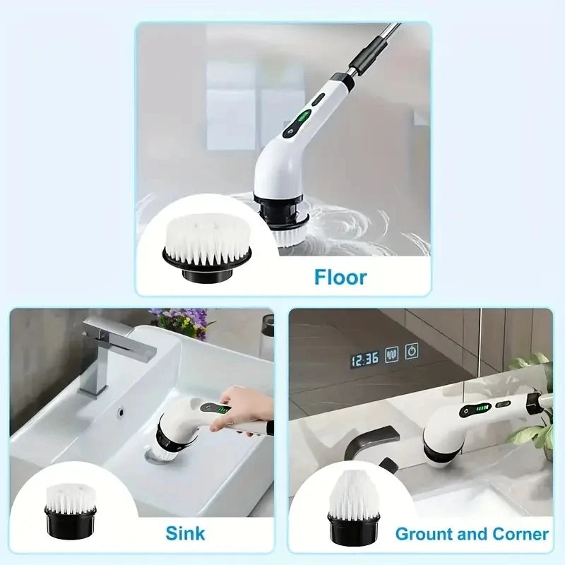 Treloxy™ Spin Scrub Pro | Cordless Electric Cleaning Brush, Wireless Electric Rotating Scrubber, 7 Brush Heads and Adjustable Extension Handle, Bathroom Cleaning Brush, Household Cleaning Tools